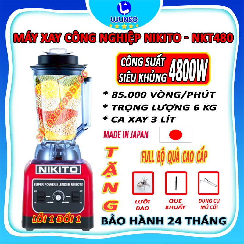 Máy Xay Sinh Tố Công Nghiệp NIKITO 4800W đa năng, Máy xay công nghiệp: xay thịt cá, rau củ quả, sinh tố, ngũ cốc, đồ khô