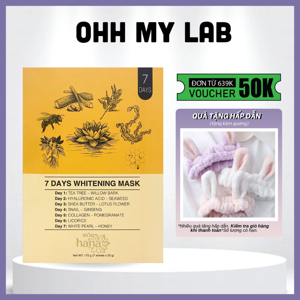 [Bán Lẻ Giá Sỉ] Mặt Nạ Giấy Dưỡng Trắng, Giảm Mụn, Mờ Thâm, Phục Hồi Làn Da Riori Hana