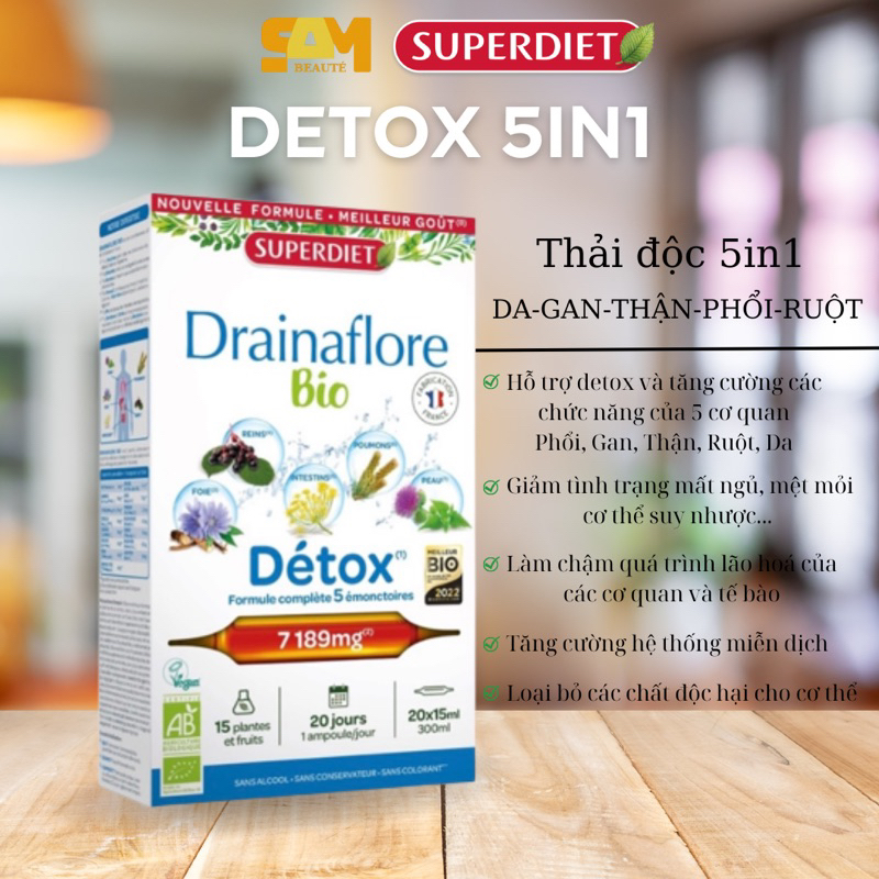 THẢI ĐỘC CHUYÊN SÂU 5IN1 SUPERDIET DRAINAFLORE BIO - Hộp 20 ống