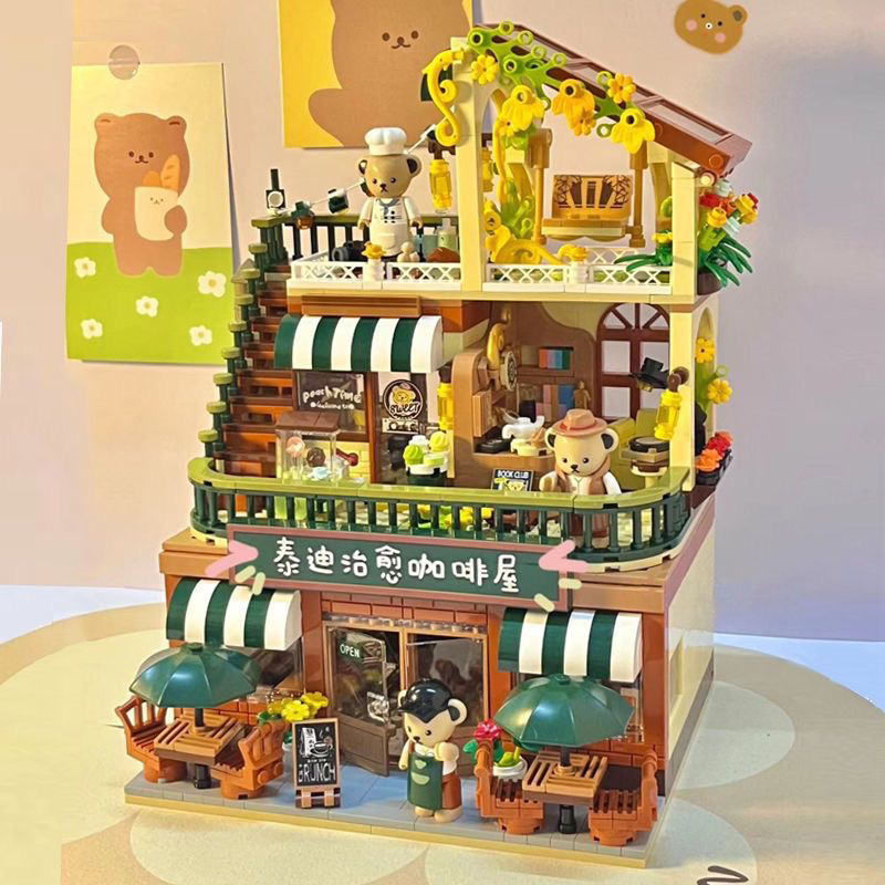 Mô hình lắp ráp nhà Sluban mô hình nhà hàng Gấu Teddy nhựa ABS 1381 pcs