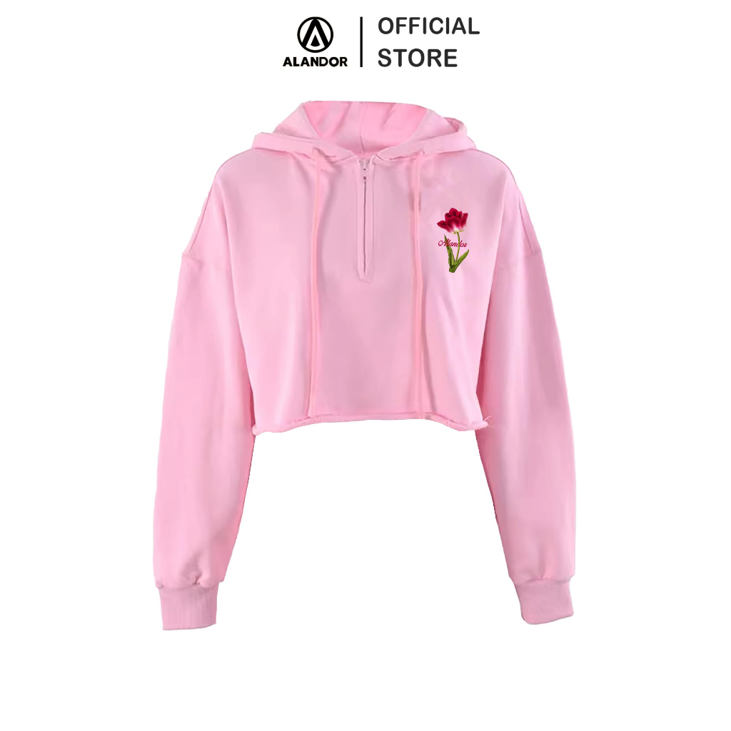 Áo hoodie croptop Alandor local brand chất vải cotton premium mềm mịn form rộng dáng lửng mẫu Tulip Bloom