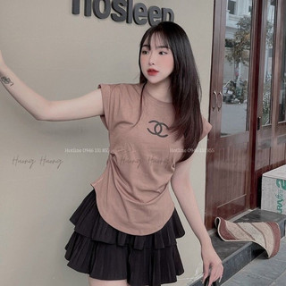 Áo phông tay hến cotton bozip chữ X/ Áo thun rúm eo vạt lượn bầu
