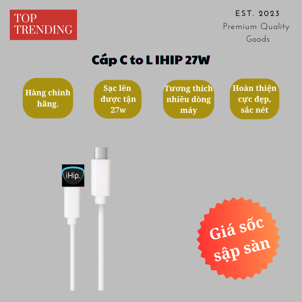 Cáp Sạc Nhanh C to L IHIP 27W