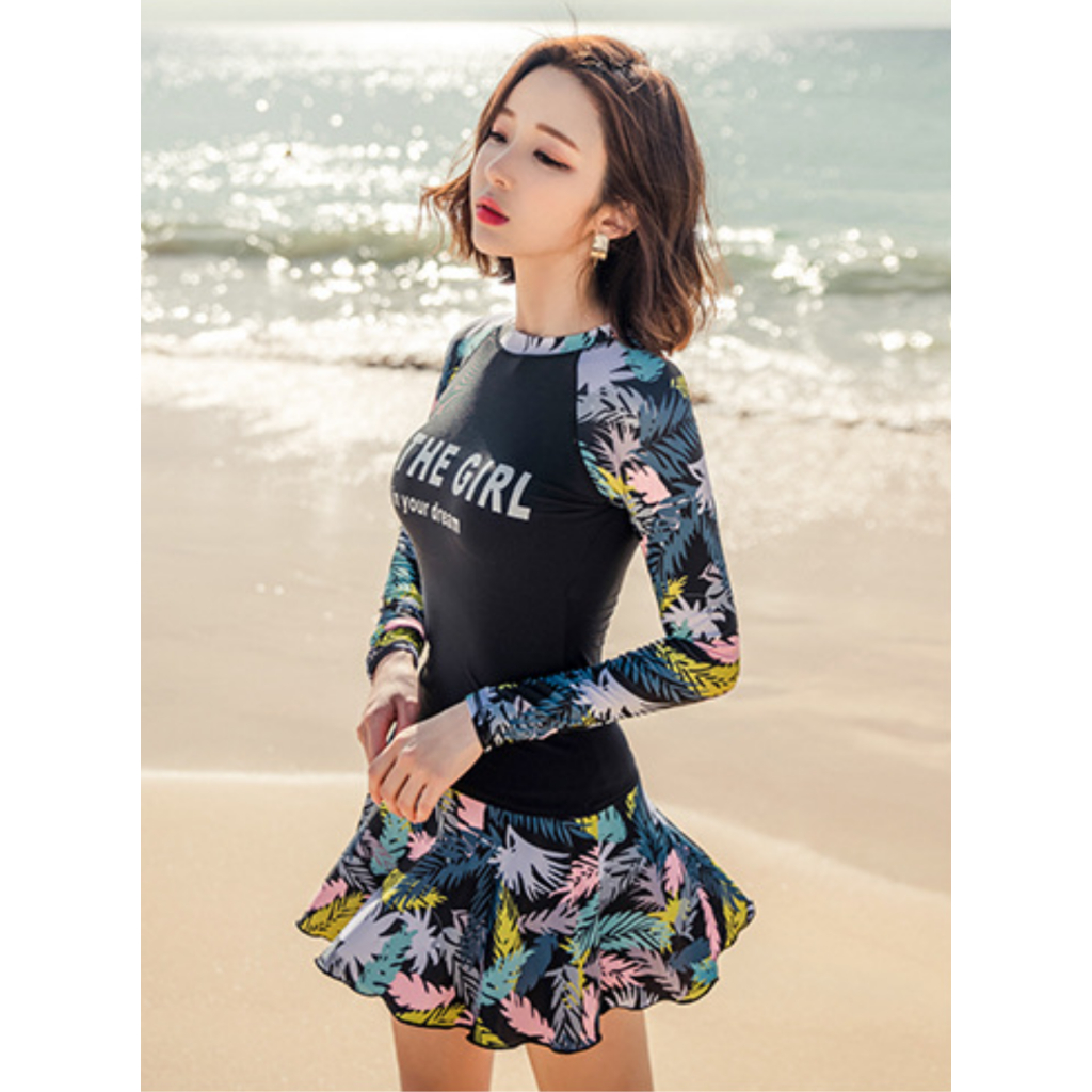 Đồ Bơi Nữ Bikini Lanbishop Hai Mảnh Tay Dài Áo Dài Váy Xòe Hoa 051