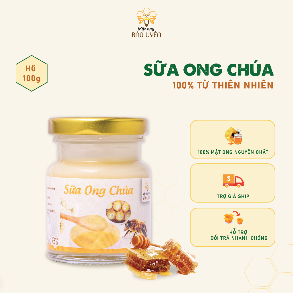 Sữa Ong Chúa Tươi Nguyên Chất Bảo Uyên Giúp Giảm Căng Thẳng Tăng Cường Hệ Miễn Dịch 100gr