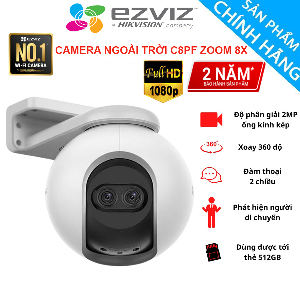 Camera Wifi Ngoài Trời Xoay EZVIZ C8PF Mắt Kép, Zoom 8x , Còi Hú Báo Động, Đàm Thoại - Bảo hành 24 Tháng