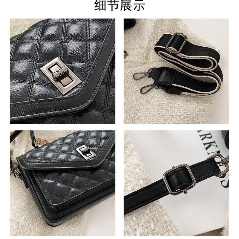 Túi xách nữ đeo chéo, túi xách công sở ô trám khóa cài size 24 - TXN038