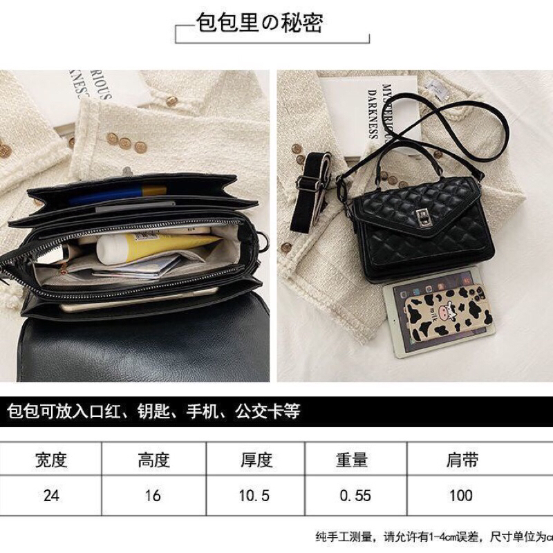 Túi xách nữ đeo chéo, túi xách công sở ô trám khóa cài size 24 - TXN038