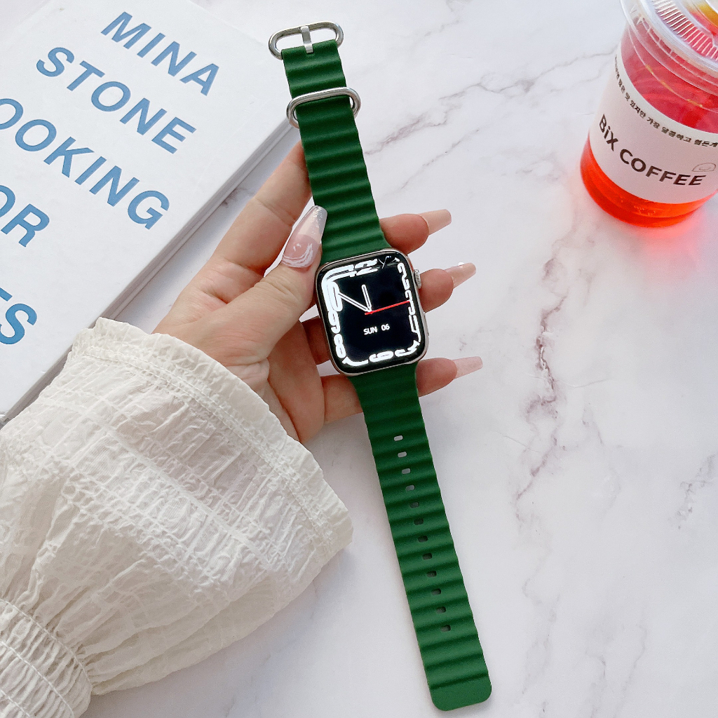 Dây đồng hồ silicon cho iwatch series 3 4 5 6 7 se 38mm 40mm 41mm 42mm 44mm 45mm 49mm 38 40 42 44 mm dây cao su seri