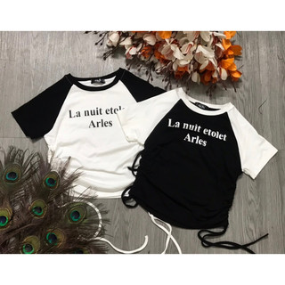 Áo phông croptop rút dây 2 bên rúm eo/ Áo thun bozip co giãn 4 chiều