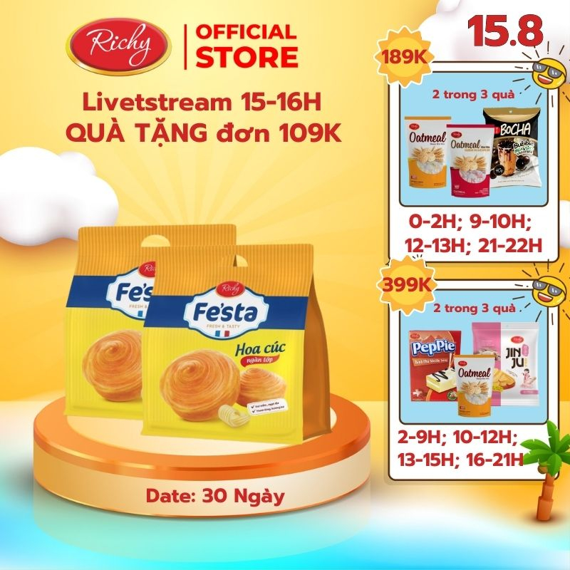 Combo 2 túi bánh mì hoa cúc ngàn lớp Fe'sta Richy 3 bánh/túi