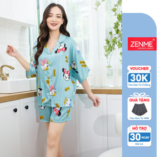 Bộ Mặc Nhà Đồ Ngủ Pijama Lụa Gấm Latin thiết kế họa tiết dễ thương ZENME PJCD0422