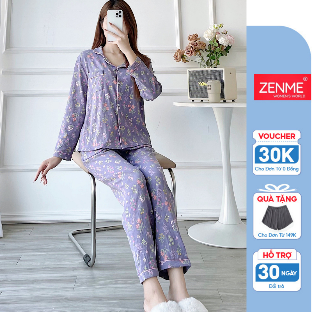 Đồ Bộ Nữ Mặc Ở Nhà Chất Cotton Xốp Mềm Mịn Thoải Mái PJTX1222, Zen Me Women's World