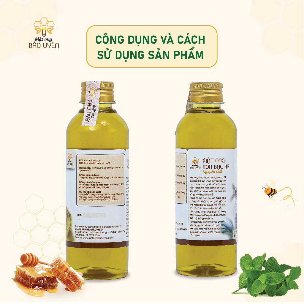 Mật Ong Hoa Bạc Hà Dak Lak Nguyên Chất Bảo Uyên Có Giá Trị Dinh Dưỡng Cao Chai 100 ml