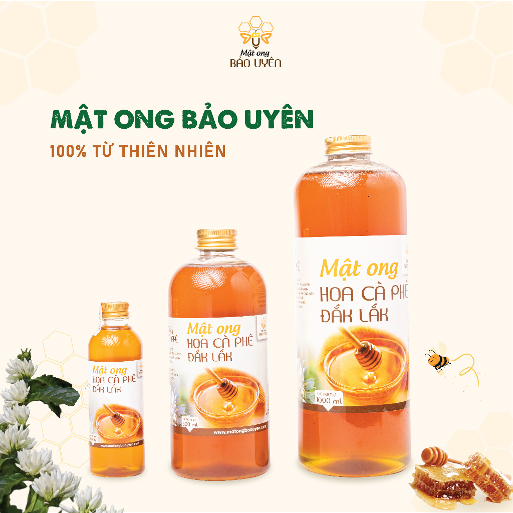 Mật Ong Hoa Cà Phê Nguyên Chất Bảo Uyên Chống Oxy Hóa Tăng Cường Sức Sức Đề Kháng Dung Tích 1 Lít