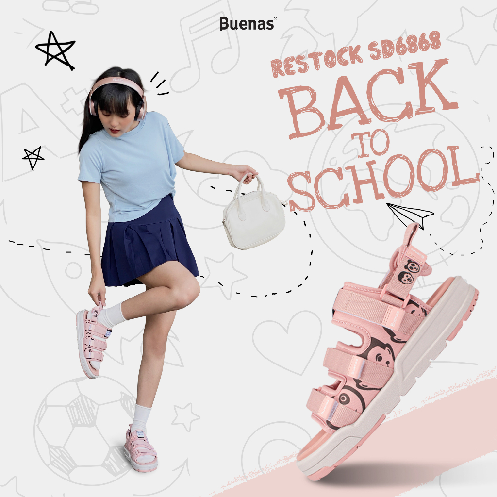 Giày sandal nam nữ unisex đi học quai ngang Buenas Sport 6868 CARTOON đế cao 3 phân