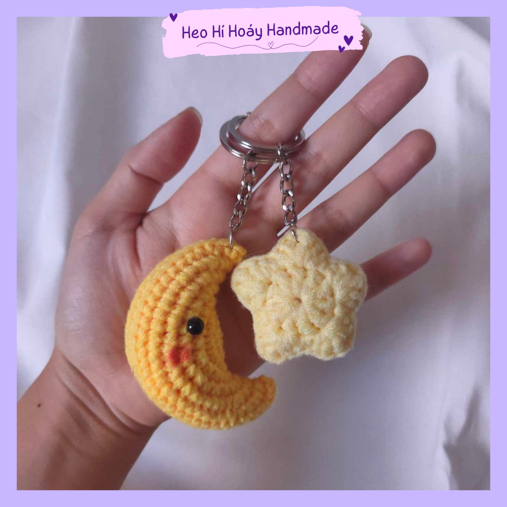 Móc Khóa Len Mặt Trời/Mây/Trăng/Sao Handmade by Heo Hí Hoáy