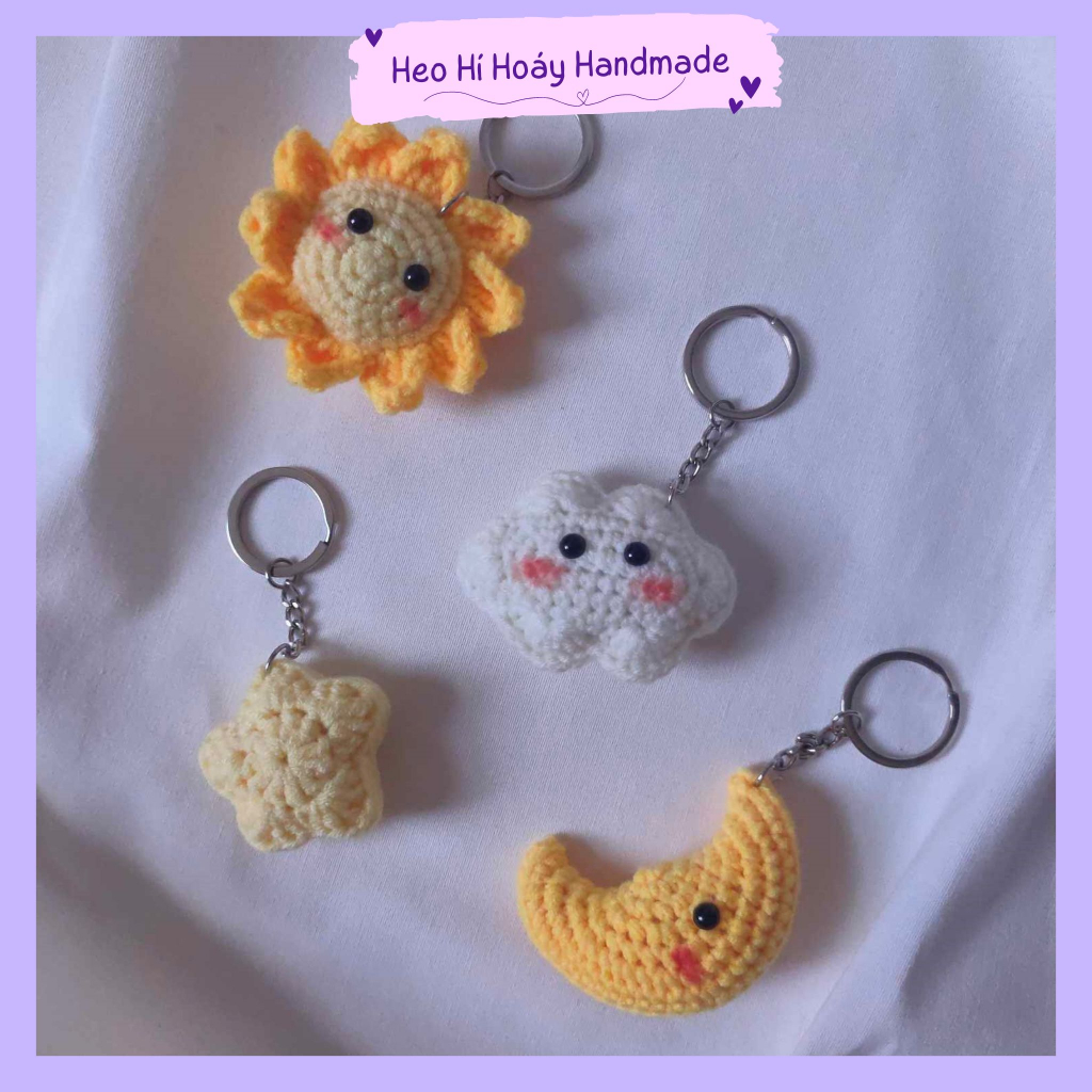 Móc Khóa Len Mặt Trời/Mây/Trăng/Sao Handmade by Heo Hí Hoáy