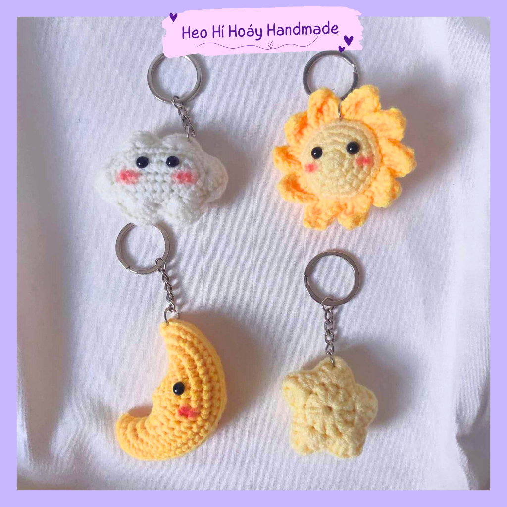 Móc Khóa Len Mặt Trời/Mây/Trăng/Sao Handmade by Heo Hí Hoáy