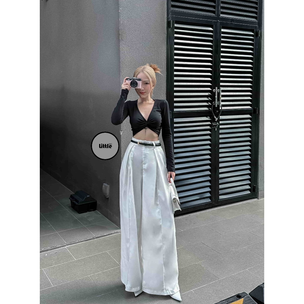 Áo Kiểu Xoắn Ngực Dài Tay Dáng Croptop Chất Thun Borib "XO"