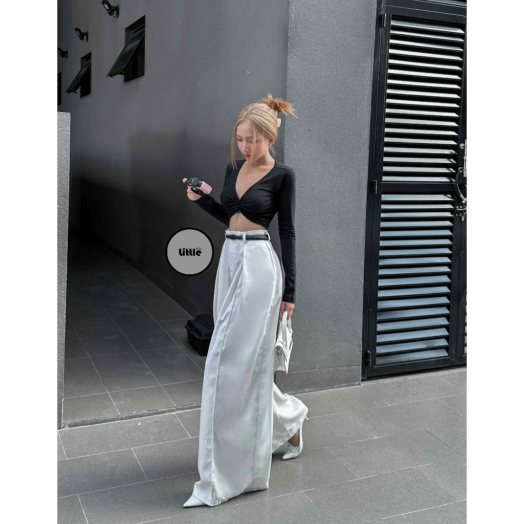 Áo Kiểu Xoắn Ngực Dài Tay Dáng Croptop Chất Thun Borib "XO"