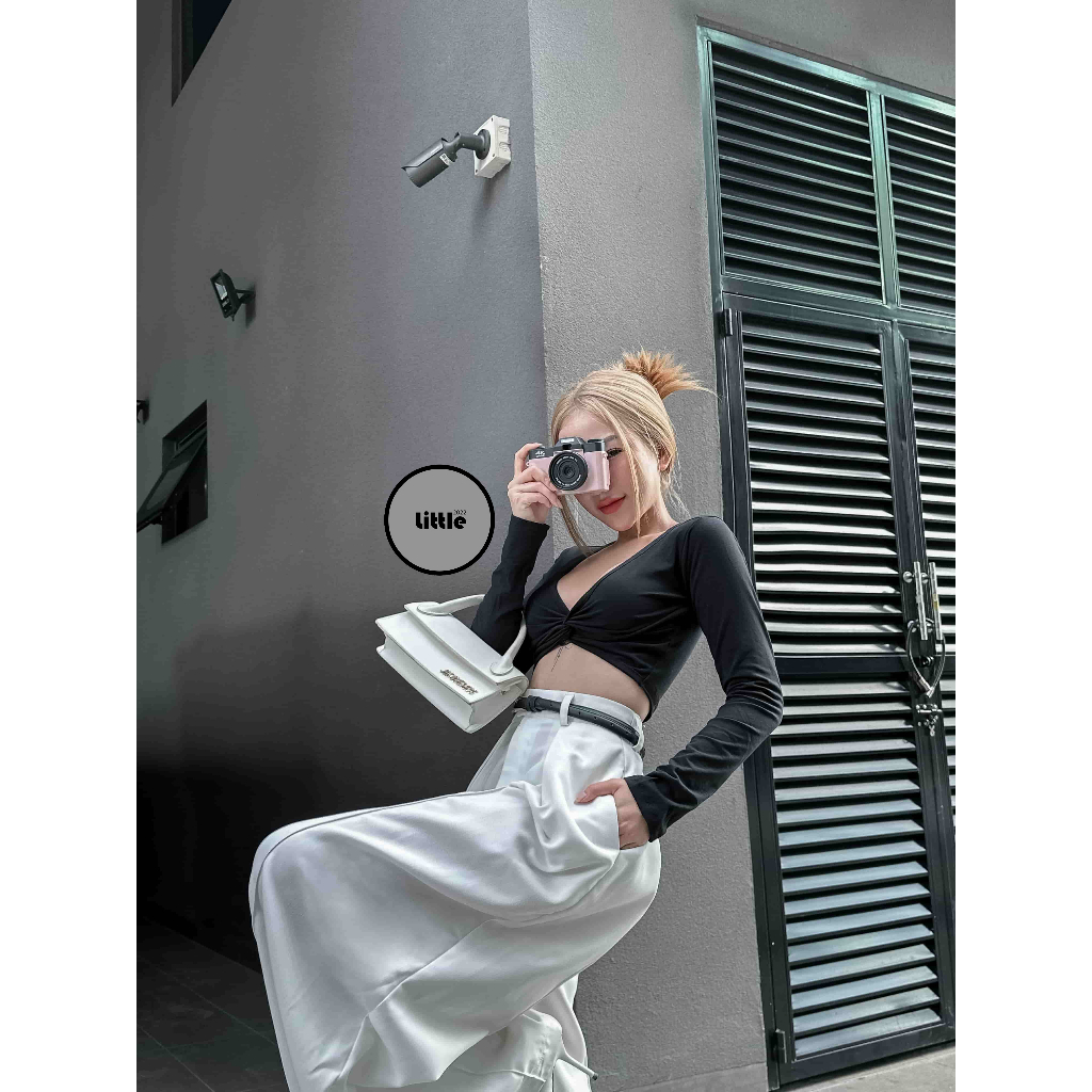 Áo Kiểu Xoắn Ngực Dài Tay Dáng Croptop Chất Thun Borib "XO"