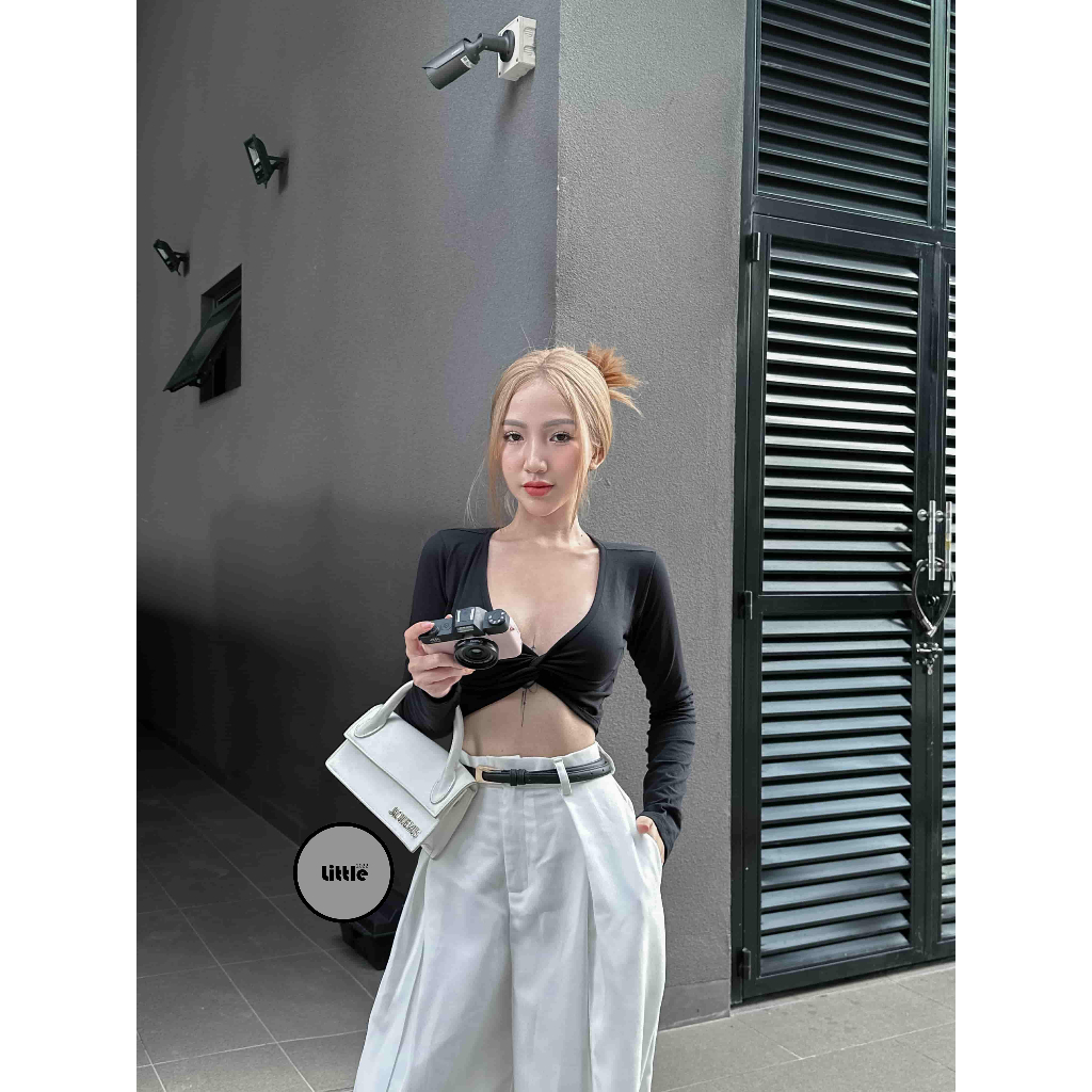 Áo Kiểu Xoắn Ngực Dài Tay Dáng Croptop Chất Thun Borib "XO"