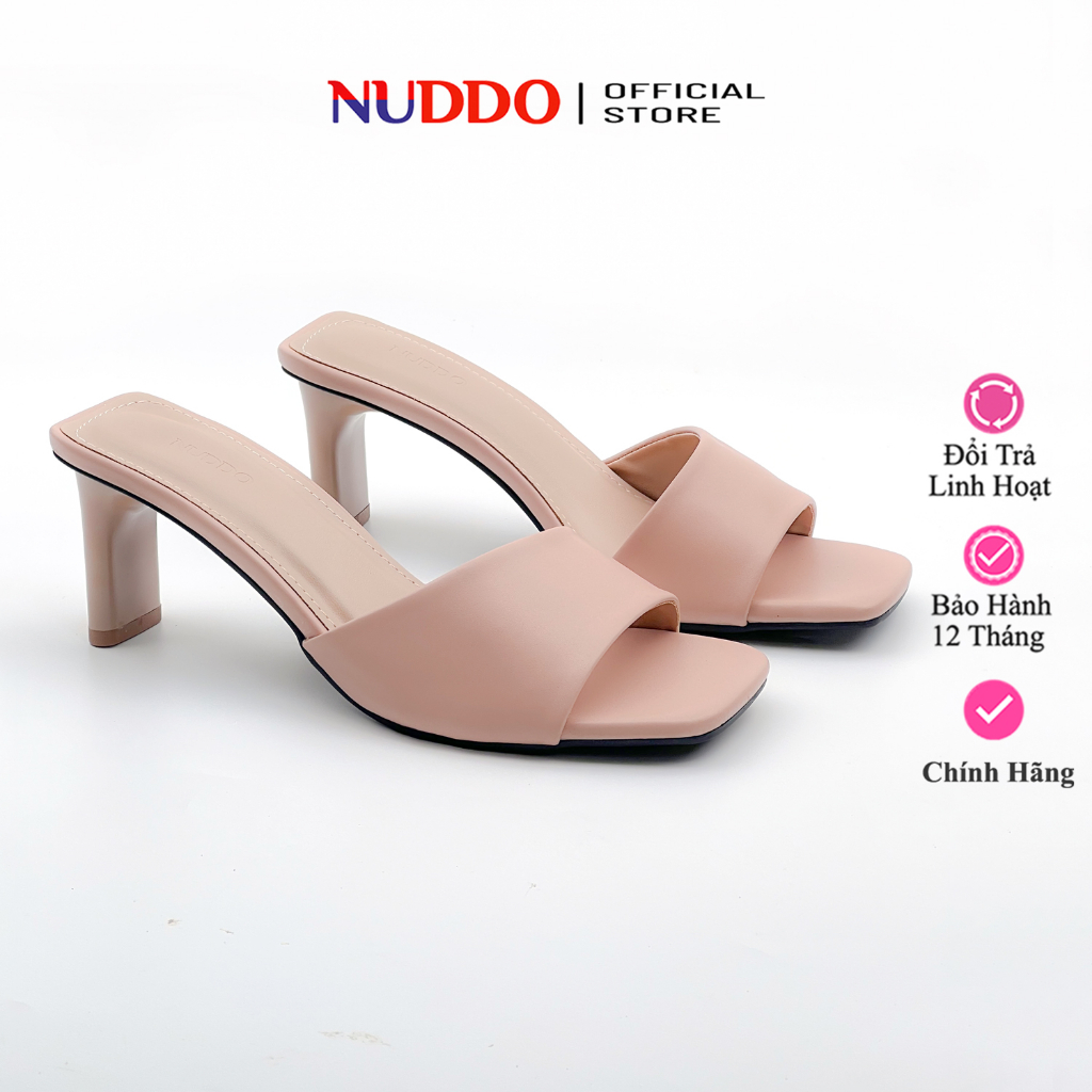 Dép Cao Gót Nữ Quai Ngang Đế Cao 7 Phân, Guốc Sandal Nữ Gót Vuông Êm Chân 7cm Thanh Lịch NUDDO _ND722