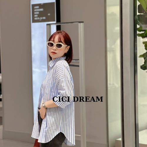 Áo sơ mi kẻ sọc xanh dáng rộng dài tay style Hàn Quốc hottrend 2023