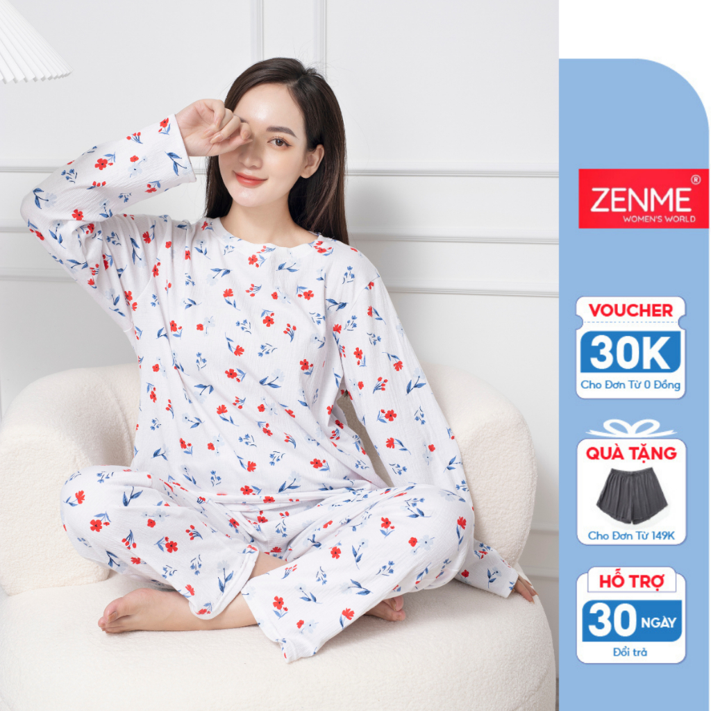 Đồ Bộ Nữ Mặc Nhà Dáng Dài In Hoa Chất Liệu Cotton Xốp Mềm Mịn BTD1122, Zen Me Women's World