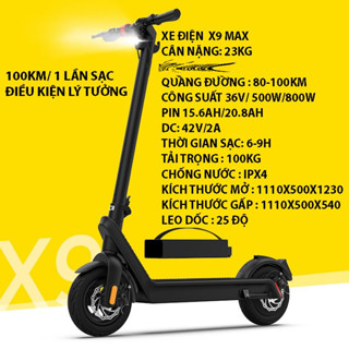Xe scooter điện X9-PROMAX dành cho người lớn đi 100km cho 1 lần sạc - Xe Trượt Scooter Cỡ Lớn Cao Cấp
