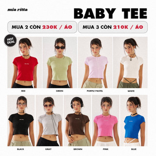 Áo croptop thun cộc tay thêu logo crop top ngắn tay dáng suôn Mia Ritta Baby Tee A2089 Ảnh thật