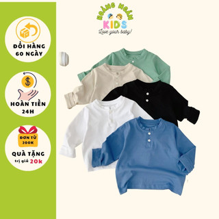 Áo phông dài tay trơn cho bé, áo phông dài tay basic đính cúc ngực