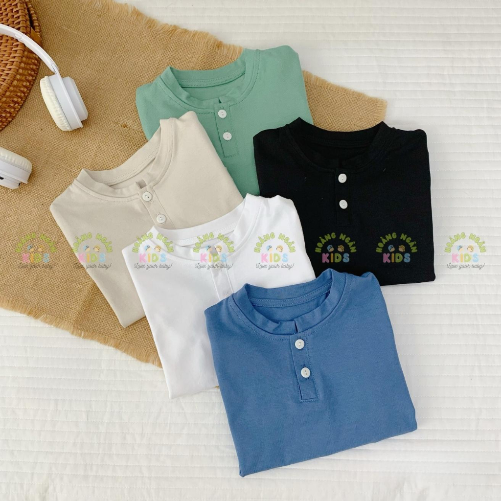 ÁO PHÔNG DÀI TAY TRƠN CHO BÉ, ÁO PHÔNG DÀI TAY BASIC ĐÍNH CÚC NGỰC