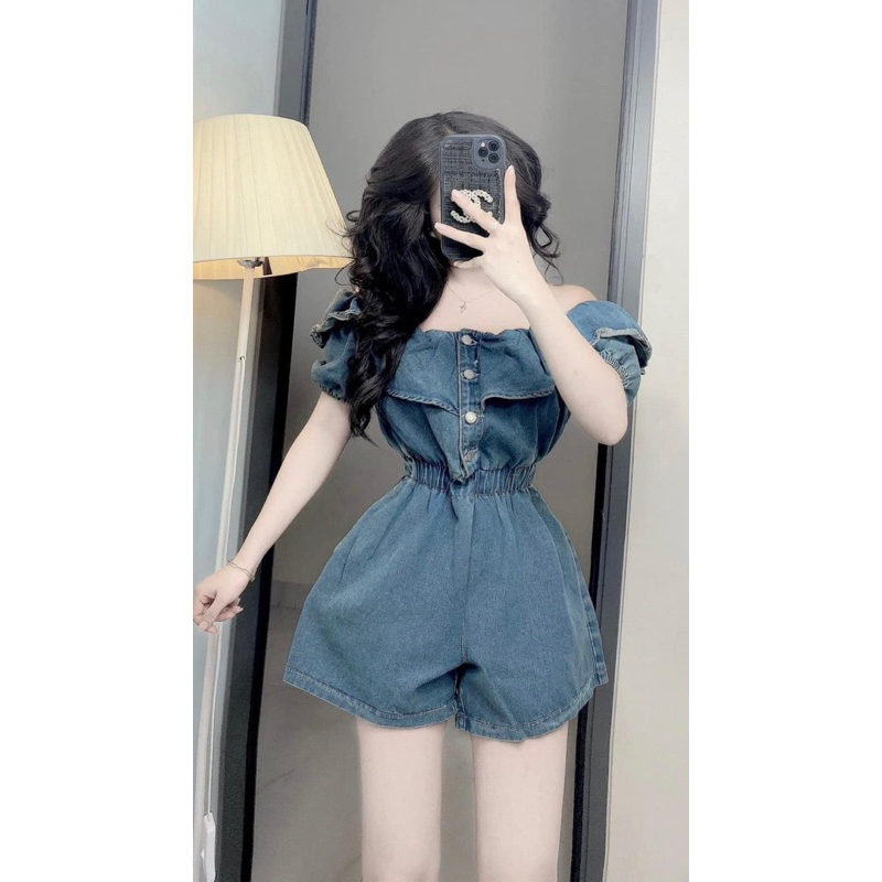 Jum jean cổ bèo trễ vai siêu hót