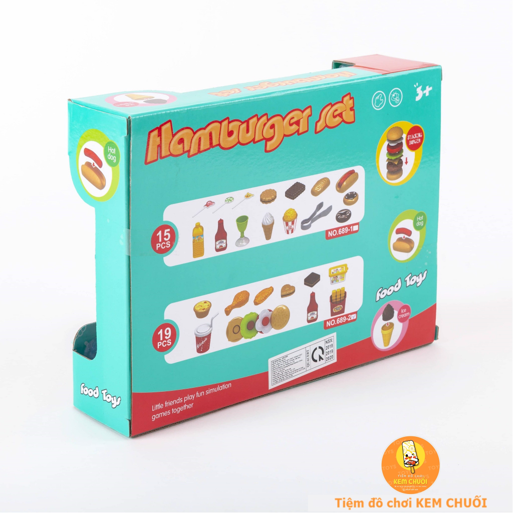 Đồ chơi trẻ em nấu ăn nhà bếp cửa hàng thức ăn nhanh buger khoai tây chiên nước ngọt tương cà gà rán bánh ngọt như hình