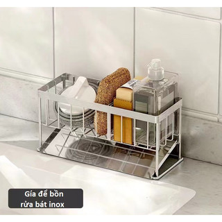 Kệ để đồ rửa chén bát 2 ngăn inox có khay hứng nghiêng nước , giá để rẻ rửa bát tiện lợi