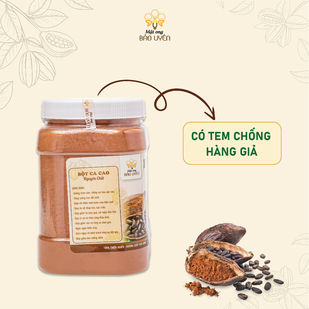 Bột Ca Cao Nguyên Chất Đắk LắK Bảo Uyên Cung Cấp Năng Lượng Cho Ngày Dài Hộp Tròn Nắp Nhựa 500g