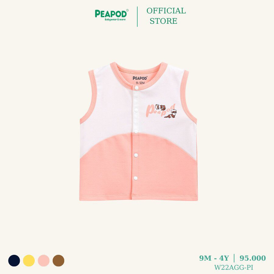 Áo gile cài Giữa PEAPOD cotton mềm mịn cho bé trai và gái từ 5-15kg, áo thời trang phong cách Hàn Quốc
