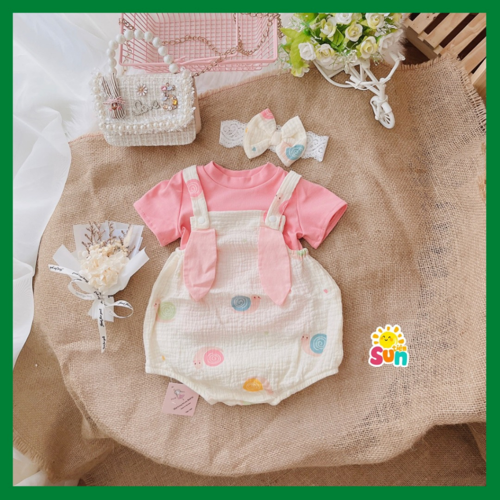 ẢNH THẬT - HÀNG SẴN, tặng turban, 3-9kg, set body kèm áo cho bé gái chất XÔ MUSLIN mềm mát