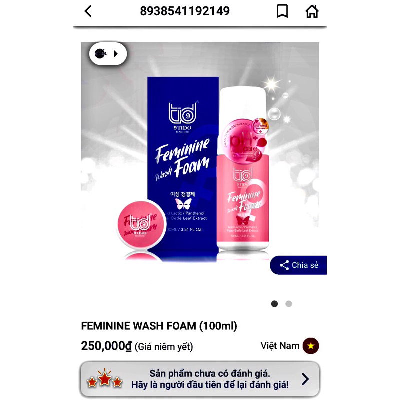 💖Dung dịch vệ sinh 9TIDO (FEMININE WASH FOAM) 💖