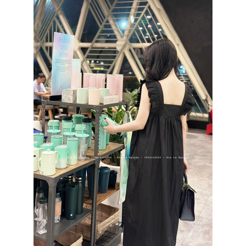 Đầm Cổ Vuông Dáng Dài Babydoll Đơn Giản Sau Lưng Bo Chun Chất Vải Sơ Mi Cotton Được May 2 Lớp Không Mỏng