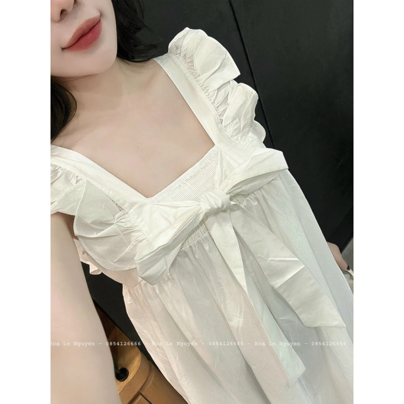 Đầm Cổ Vuông Dáng Dài Babydoll Đơn Giản Sau Lưng Bo Chun Chất Vải Sơ Mi Cotton Được May 2 Lớp Không Mỏng