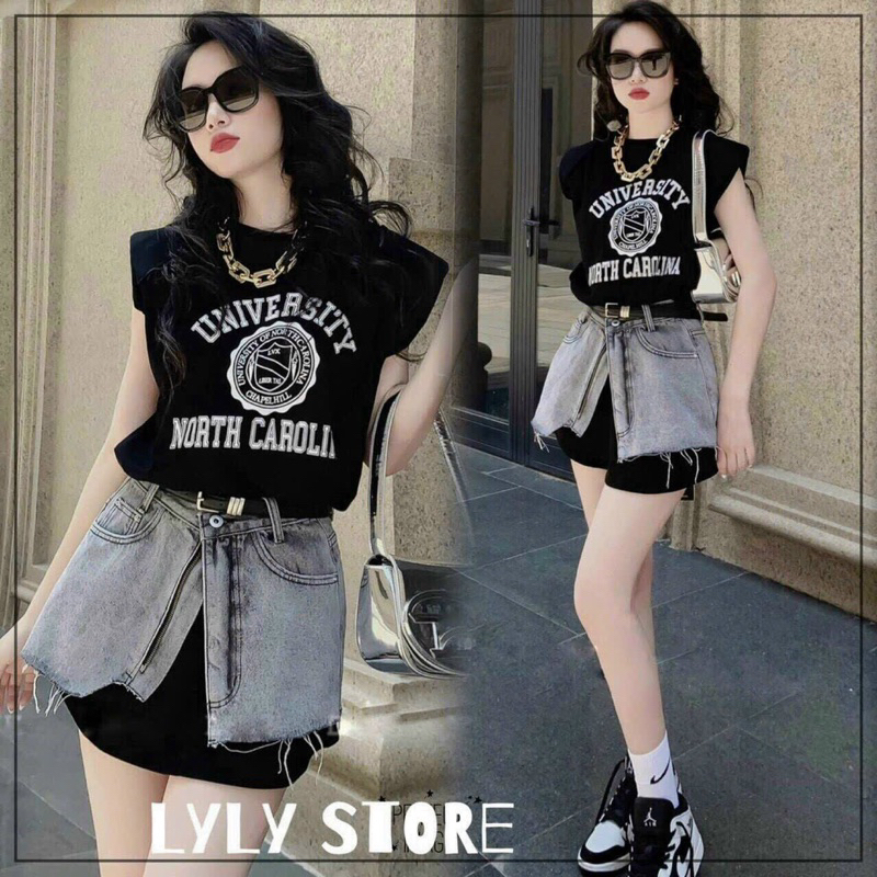 Sét áo váy bò phối chân váy phá cách kèm đai 2 màu