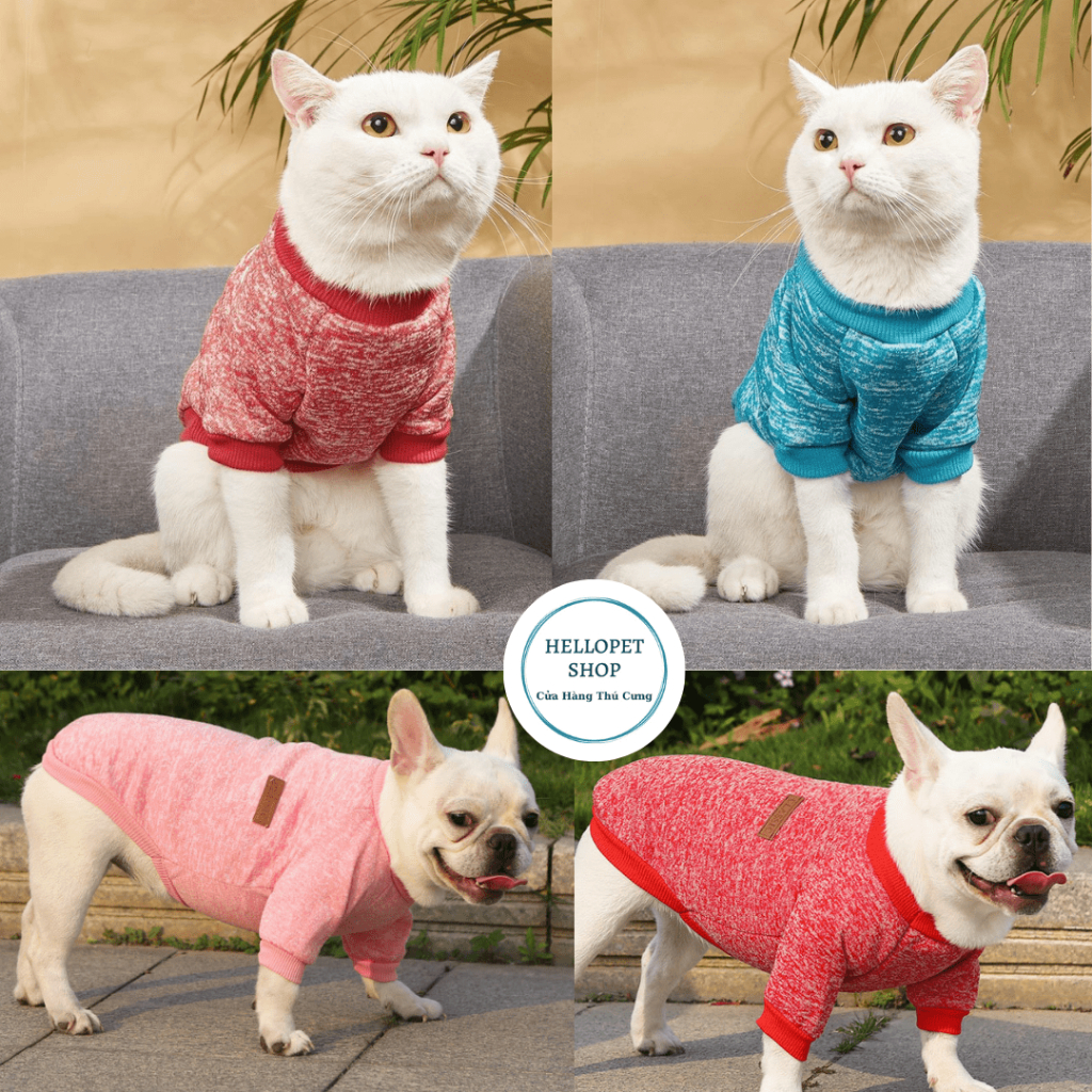 Áo cho chó mèo HELLOPET dạng ba lỗ, vải nỉ cao cấp classic màu trơn basic đủ size cho thú cưng từ 1-10kg  H53