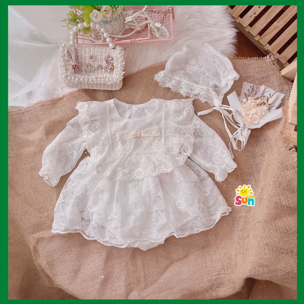 ẢNH THẬT - HÀNG SẴN, tặng mũ, 3-9kg, body ren dài tay cho bé gái không dặm ngứa, mềm mát