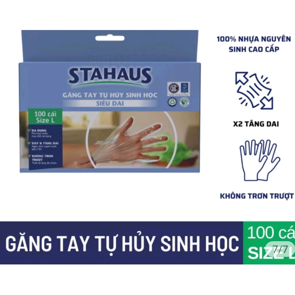 Găng tay tự hủy sinh học STAHAUS siêu dai hộp 100 chiếc (Hàng chính hãng)