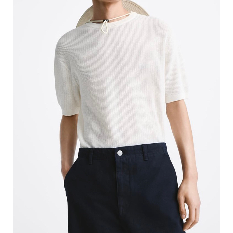 Áo phông dệt kim Zara authentic VERTICAL TEXTURED KNIT size M