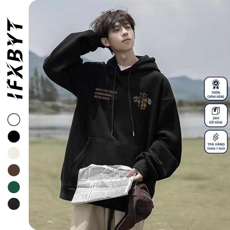 Áo Hoodie Cotton IFXBYT form rộng vintage thời trang in hình unisex 100% cotton-N0271