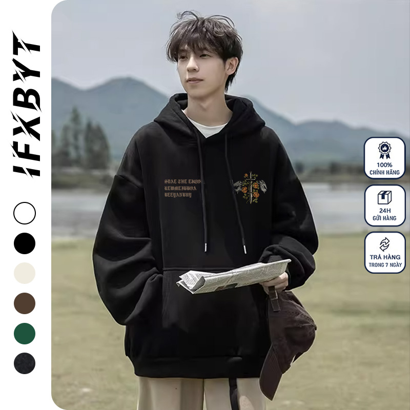 Áo Hoodie Cotton IFXBYT form rộng vintage thời trang in hình unisex 100% cotton-N0271
